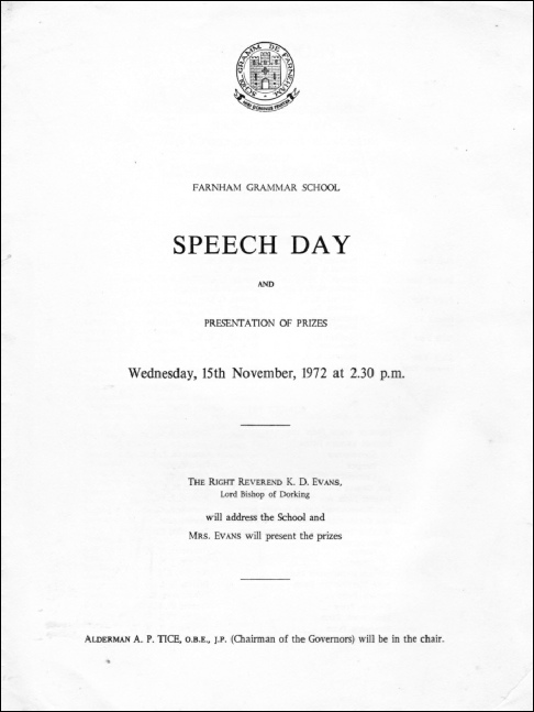 Speech Day, Farnham Grammar School, 1972