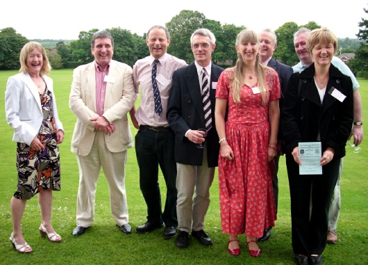 Gardne Party at Farnham Colleg, June 2102 with Helen Collett, Julian Walden, Mike Mehta, John Clarke, Gillian Mansfield, Martin Collier, John Saunders, and Anne Pullinger.