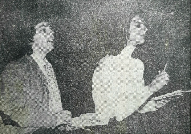 Simon Trimarco (left) as Birdboot, and Alan Watson as Moon in the Farnham College  leavers’ production of Tom Stoppard’s The Real Inspector Hound