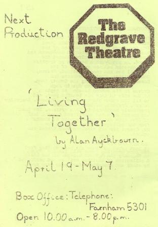 Rear cover of the Entertainments Committee issue 1 advertising the Redgrave Theatre
