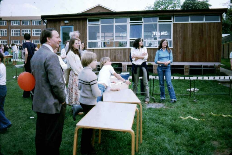 One of the old huts, 400 Fete, Farnham College, 1978