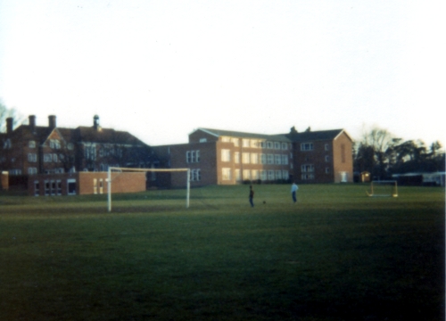 Farnham College from the field, 1979