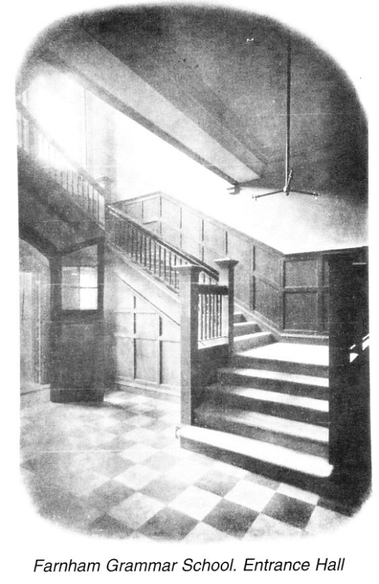 Entrance hall of Farnham Grammar School c1906