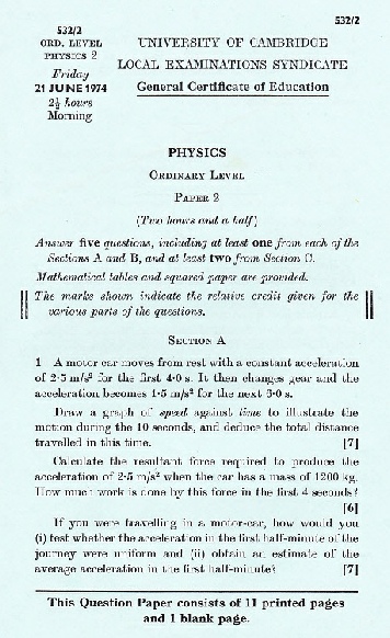 Physics O level paper 1974