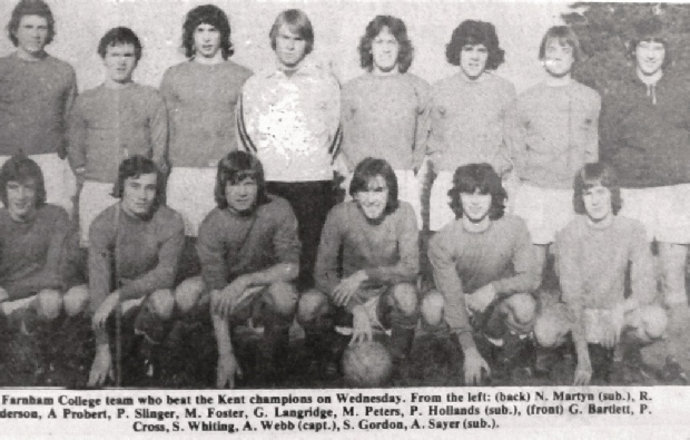 Farnham College football team that beat Danecourt High School, 20 January 1978