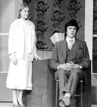Alison Warren as Eliza, and Jamie Mates as Professor Higgins, My Fair Lady, Farnham College 1977